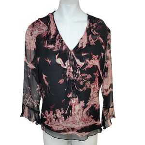 SilkLand  Tie Front Silk Theme Top Size Medium